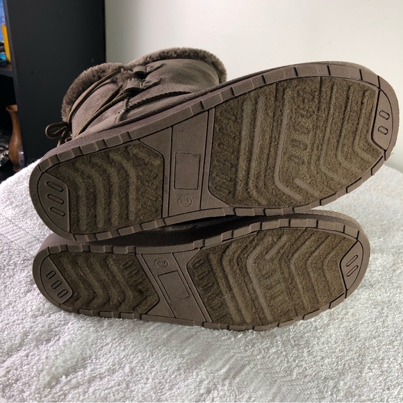 POP women’s memory foam mid calf faux fur lined pull on boots Sz 7M tie detail - Picture 7 of 7